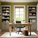 **A serene, well-organized home office bathed in natural light, decorated with calming colors and personal mementos, creating a sense of inspiration and focus.** (This visualizes the "Harmoniser son Espace de Vie" section, focusing on a sanctuary of prosperity).
