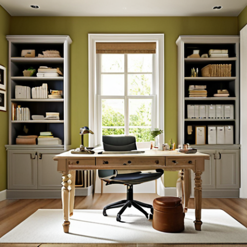 **A serene, well-organized home office bathed in natural light, decorated with calming colors and personal mementos, creating a sense of inspiration and focus.** (This visualizes the "Harmoniser son Espace de Vie" section, focusing on a sanctuary of prosperity).