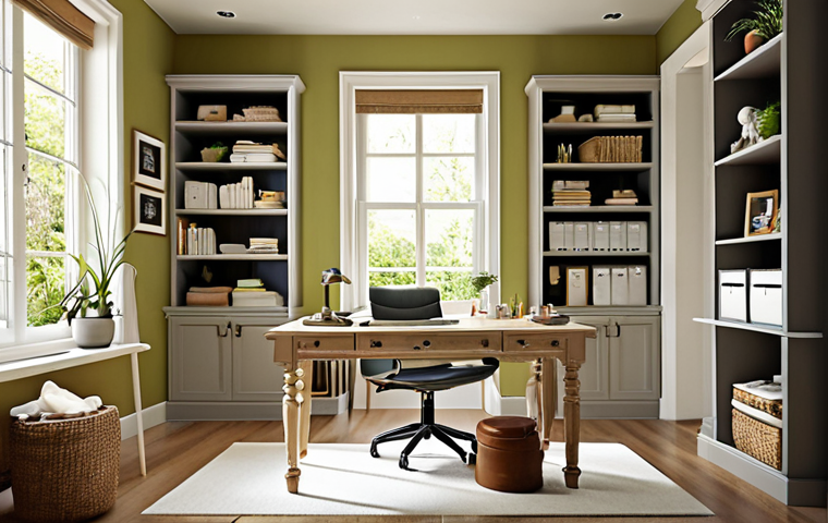 **A serene, well-organized home office bathed in natural light, decorated with calming colors and personal mementos, creating a sense of inspiration and focus.** (This visualizes the "Harmoniser son Espace de Vie" section, focusing on a sanctuary of prosperity).