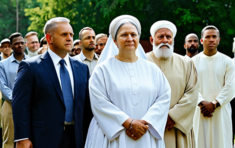 Respectful Attire**

"A group of people dressed in modest, neutral-colored clothing (white, beige, gray, navy blue), attending an outdoor spiritual ceremony, fully clothed, appropriate attire, natural lighting, safe for work, perfect anatomy, natural proportions, professional photograph, family-friendly"

**