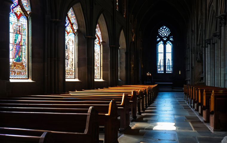 무속 신당 촬영 금지 이유 - **Image Prompt 1: The Serene Contemplation**
    "A wide shot inside a dimly lit, ancient European c...