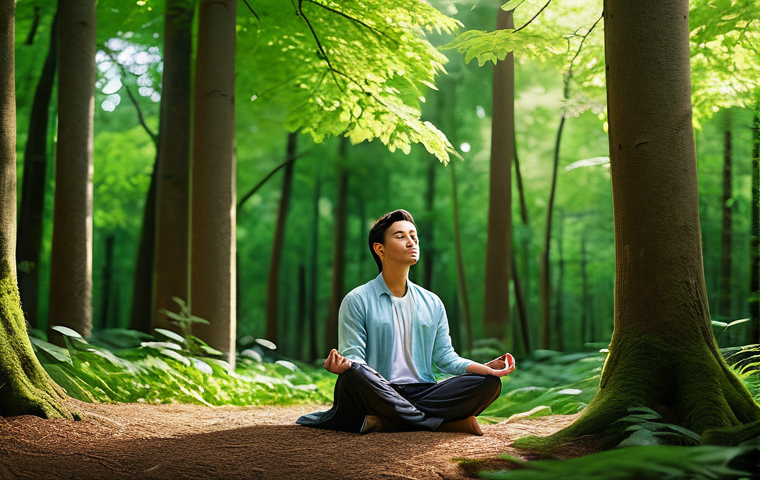 무속과 감정 치유 - **Prompt 1: Serene Forest Meditation**
    "A peaceful adult individual, dressed in comfortable, mod...