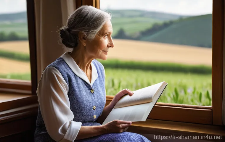 무속 신당 위치 추천 - **Prompt:** A serene and wise female spiritual guide, in her late 40s to early 60s, with a gentle, c...