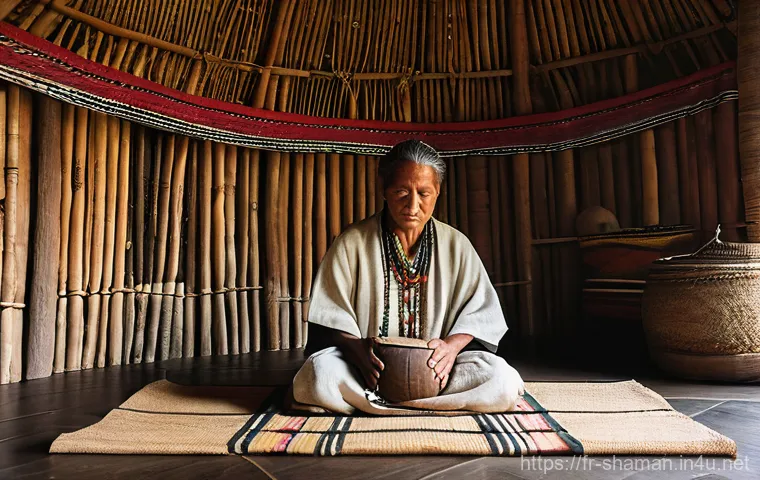 무속 의식과 빙의 치료 - Image Prompt 1: The Shamanic Healer and Participant**