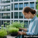 Home 19 무속과 도시 생활의 조화 - **Urban Nature Connection:** A young adult, dressed in comfortable, loose-fitting modest clothing (e...