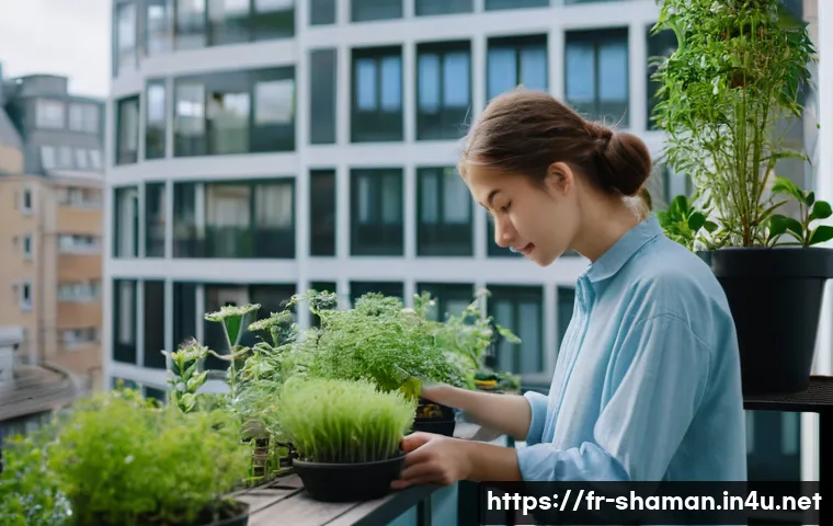 무속과 도시 생활의 조화 - **Urban Nature Connection:** A young adult, dressed in comfortable, loose-fitting modest clothing (e...