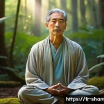 Home 18 무속과 과학적 접근 - **Prompt:** A serene adult individual, dressed in comfortable, modest, earthy-toned clothing, medita...