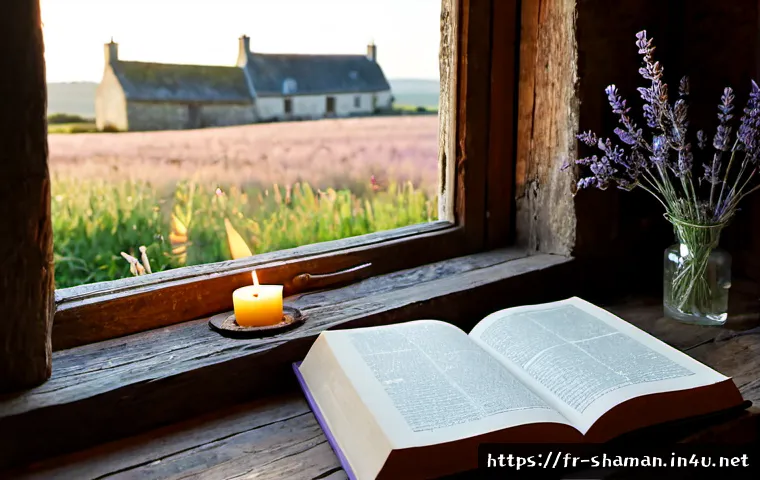Home 17 무속 신앙을 다룬 문학 작품 - Photorealistic still life for a French literary article on folk spiritual beliefs: an antique open n...