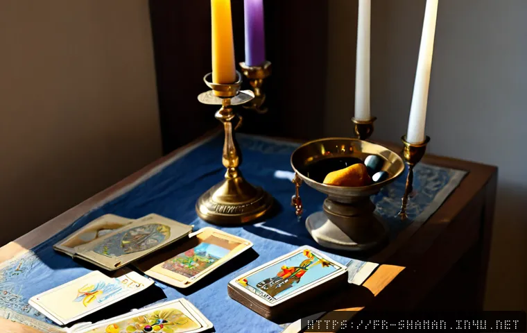 무속 관련 인스타그램 계정 - Photorealistic vertical lifestyle scene of a French spiritual content creator arranging a tasteful f...